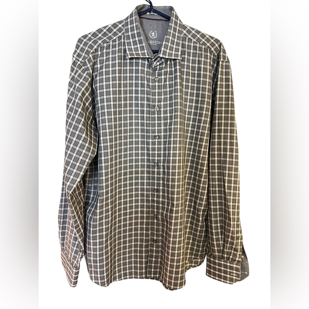 Bugatchi Uomo XXL Men's Shaped Fit Shirt Black‎ White Check Cotton Button Up